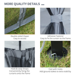9.8' x 9.8' Garden Aluminium Gazebo Hardtop Roof Canopy Marquee Party Tent Patio Outdoor Shelter with Mesh Curtains & Side Walls, Grey