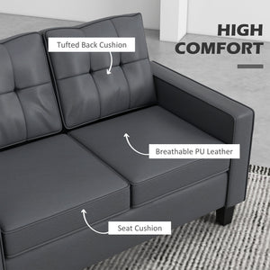 51" Double Sofa Couch, Upholstered PU Leather Loveseat with Armrests, Tufted Backrest, Cushion, Black – view 10