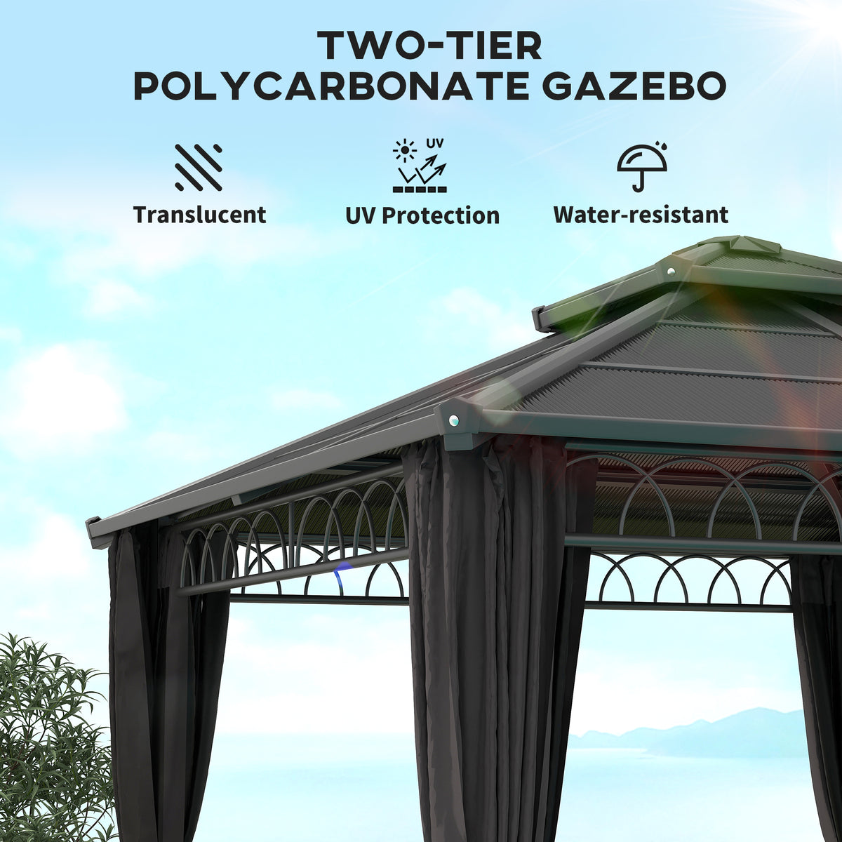 10' x 10' Outdoor Hardtop Gazebo Canopy w/ Double PC Roof, Steel Frame, Nettings – view 3