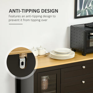 Buffet Cabinet Sideboard with 2 Drawers, 3 Storage Cabinets, Glass Doors and Adjustable Shelves, Dark Brown