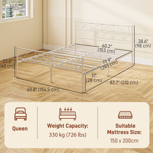 Metal Full Platform Bed Frame with Headboard, Steel Slat Support, Underbed Storage, No Box Spring Needed, Easy Assembly