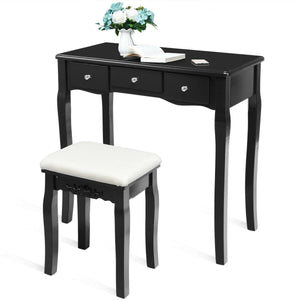 10 Dimmable Light Bulbs Vanity Dressing Table with 2 Dividers and Cushioned Stool-Black view 7