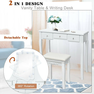10 Dimmable Light Bulbs Vanity Dressing Table with 2 Dividers and Cushioned Stool-White view 8