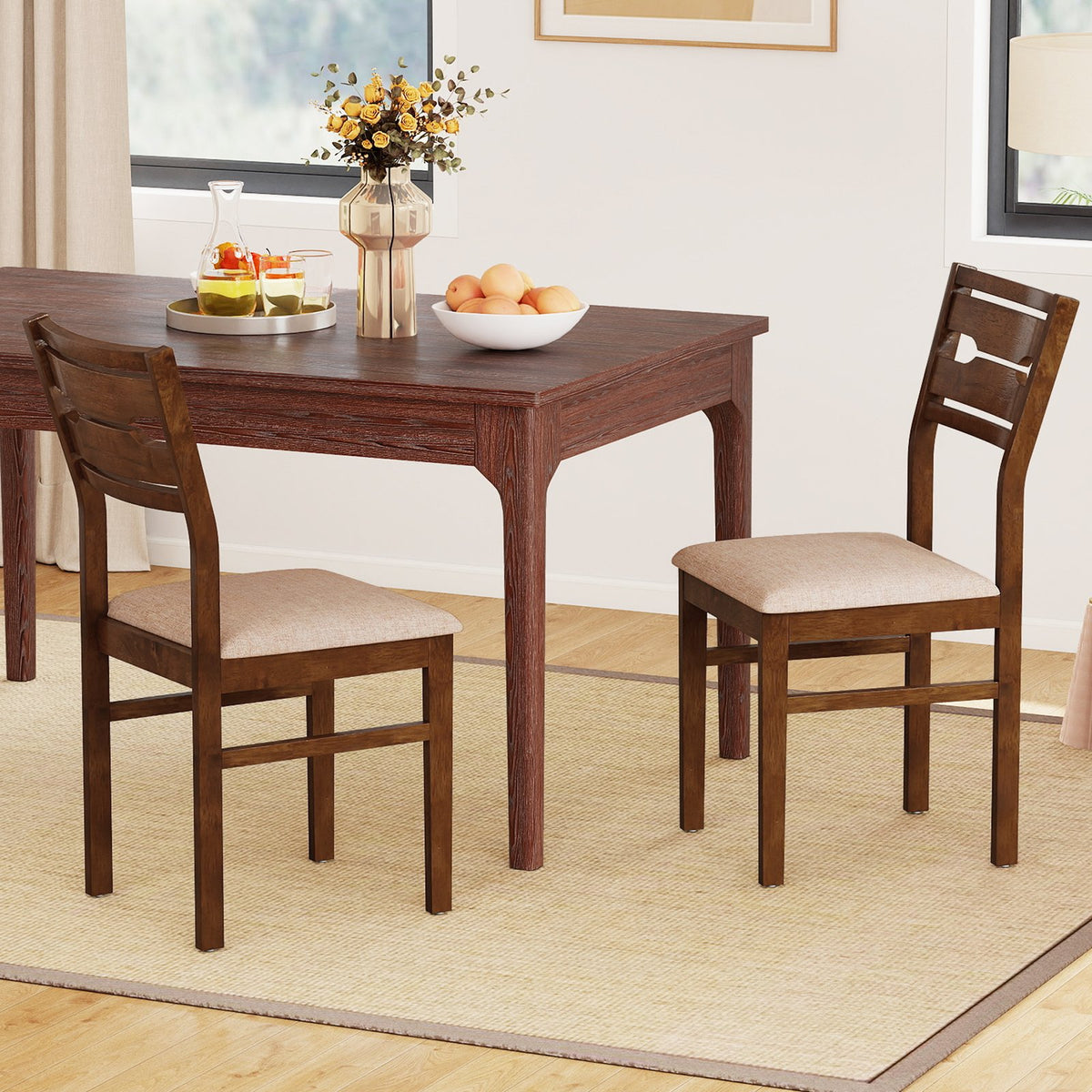 Dining Chair Set of 2/4 with Rubber Wood Frame and Padded Seat-2 view 3