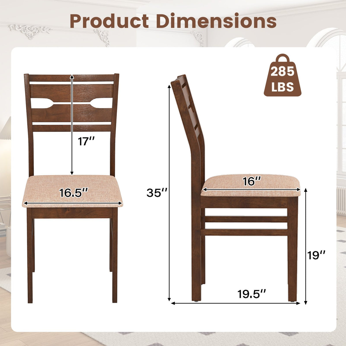 Dining Chair Set of 2/4 with Rubber Wood Frame and Padded Seat-2 view 5