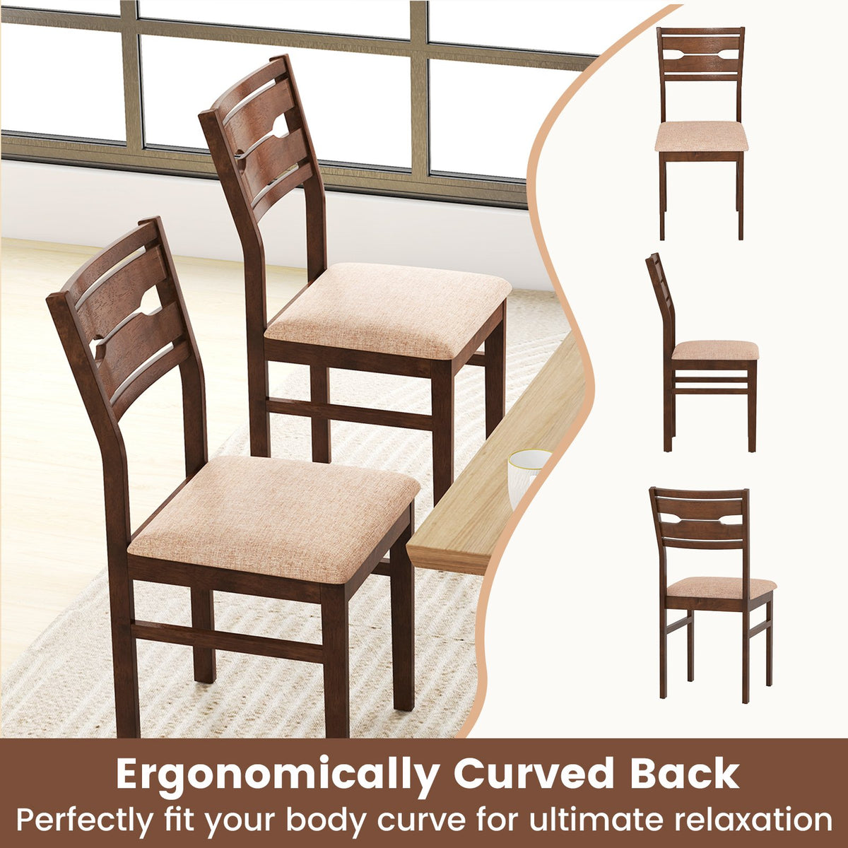 Dining Chair Set of 2/4 with Rubber Wood Frame and Padded Seat-2 view 8