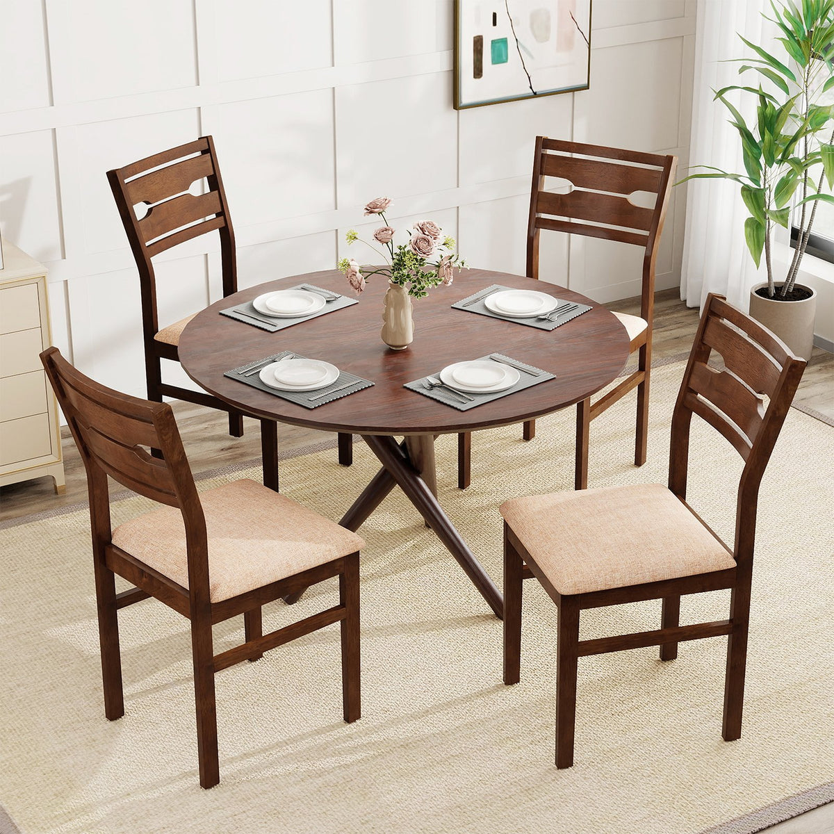 Dining Chair Set of 2/4 with Rubber Wood Frame and Padded Seat-4 view 2