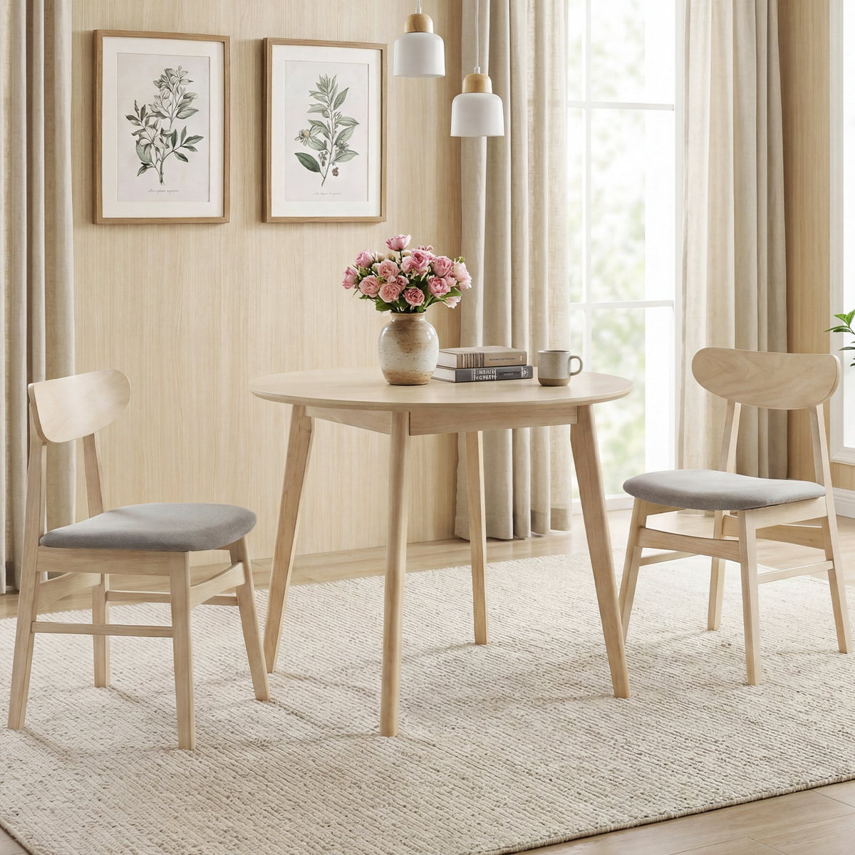 Dining Chair Set of 2 Fabric Upholstered Kitchen Armless Chairs-Natural view 3