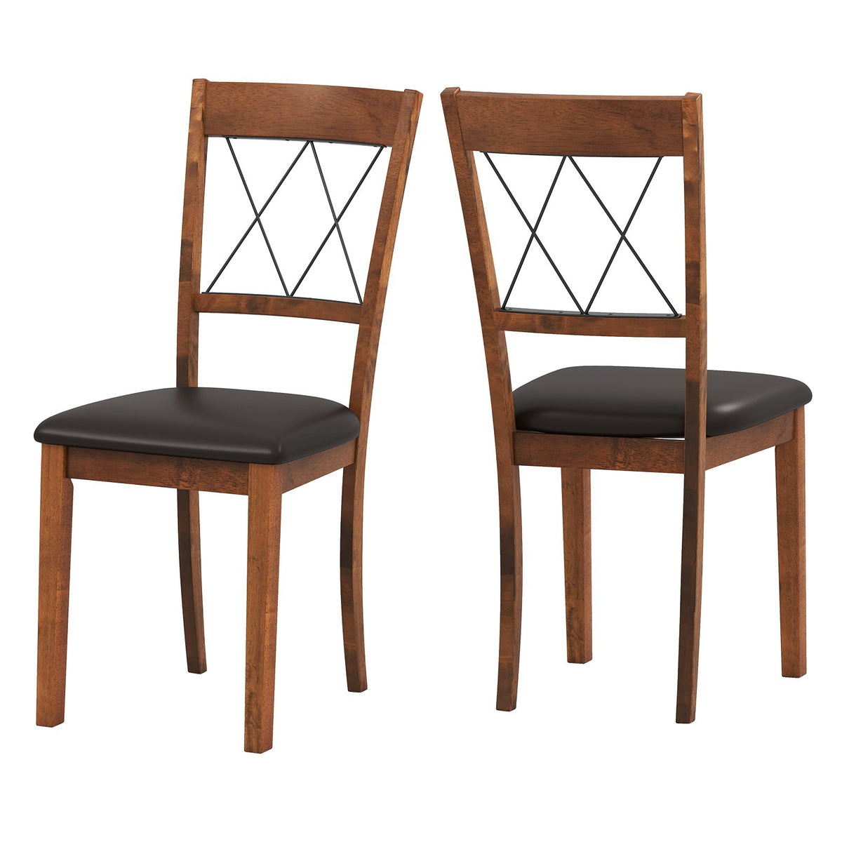 Dining Chair Set of 2 Fabric Upholstered Kitchen Armless Chairs with Rubber Wood Frame-Walnut