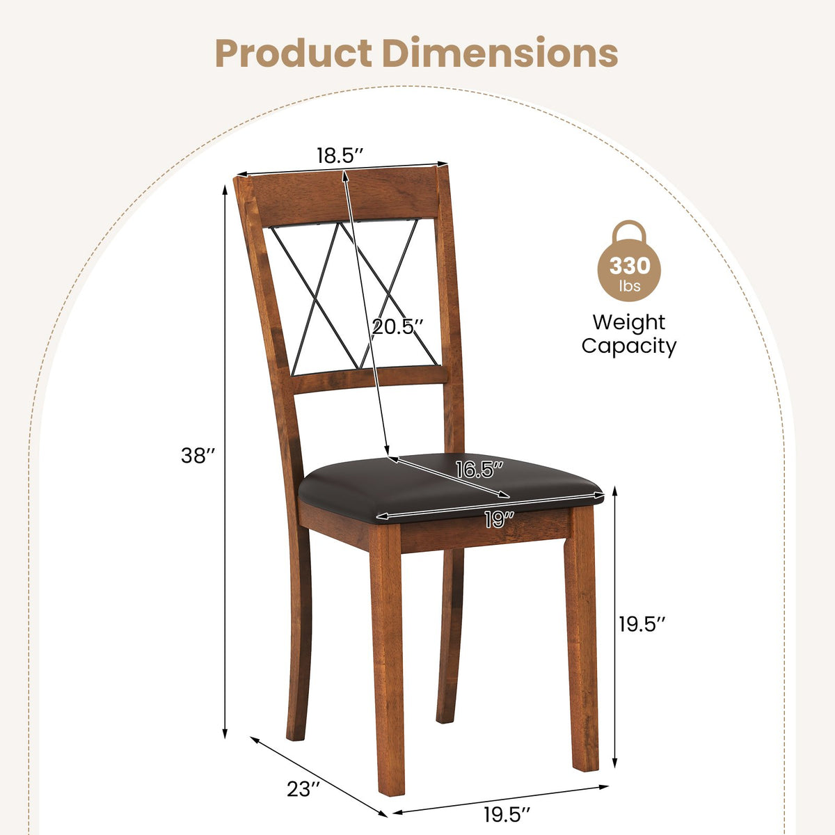 Dining Chair Set of 2 Fabric Upholstered Kitchen Armless Chairs with Rubber Wood Frame-Walnut view 3