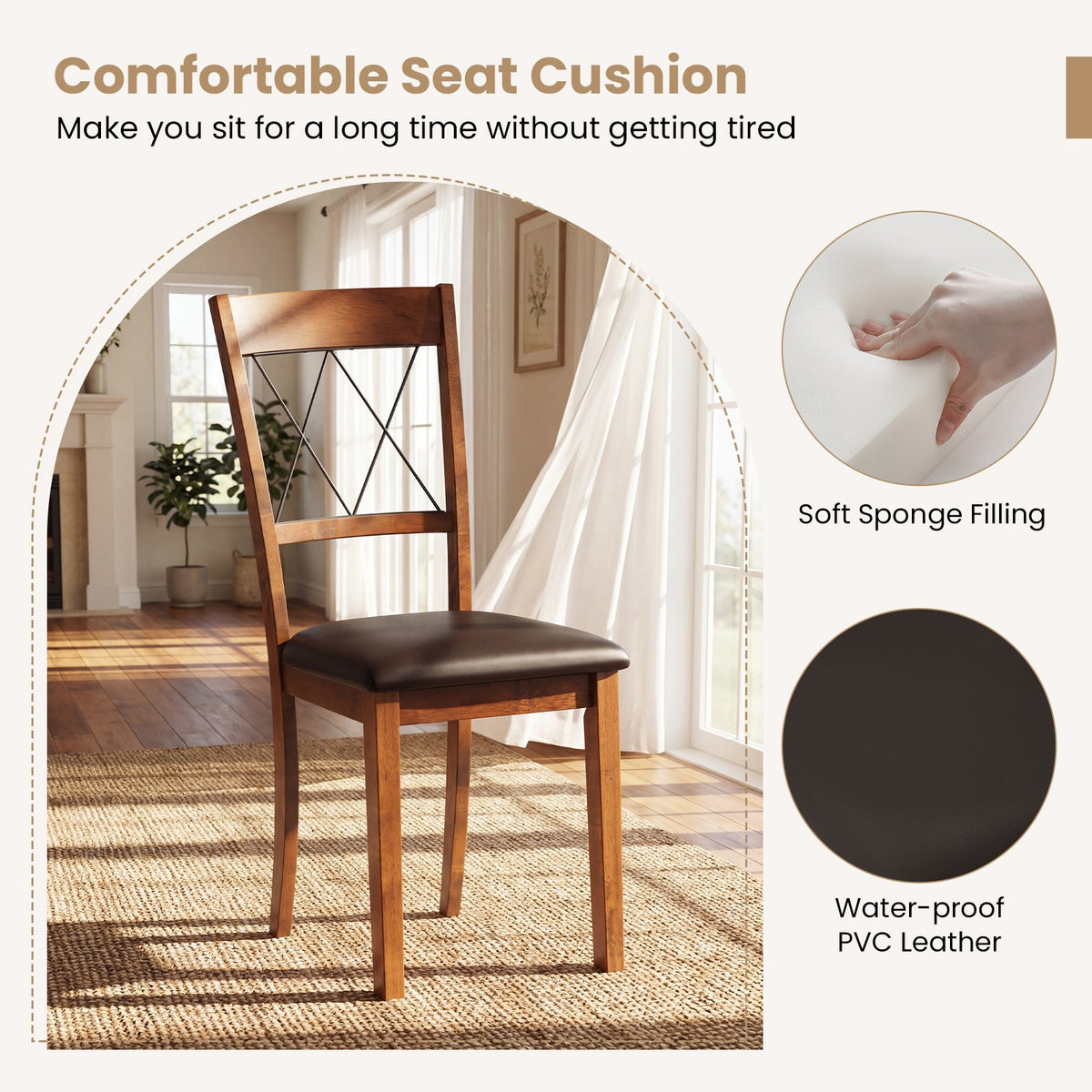 Dining Chair Set of 2 Fabric Upholstered Kitchen Armless Chairs with Rubber Wood Frame-Walnut view 6