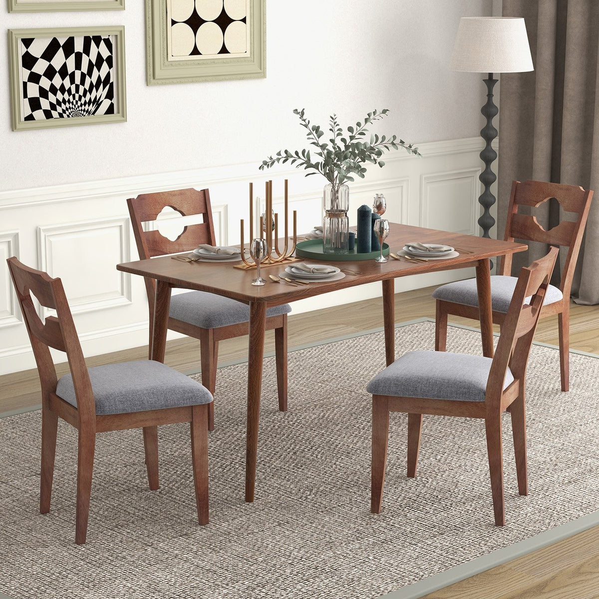 Dining Chair Set of 2 Fabric Upholstered Kitchen Chairs with Padded Seat and High Back-Gray view 6