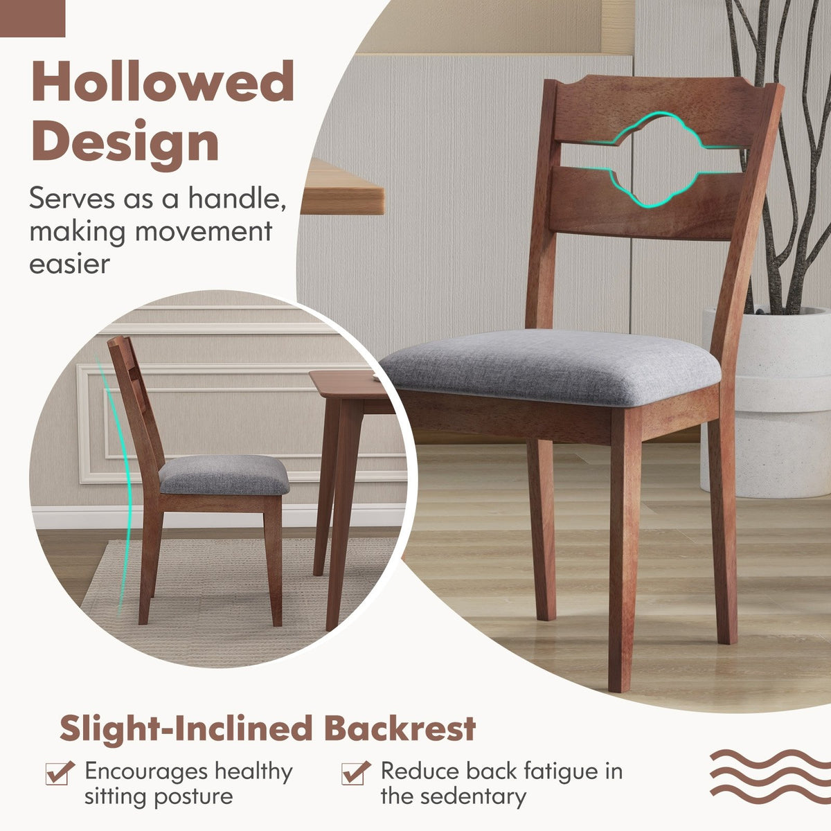 Dining Chair Set of 2 Fabric Upholstered Kitchen Chairs with Padded Seat and High Back-Gray view 8