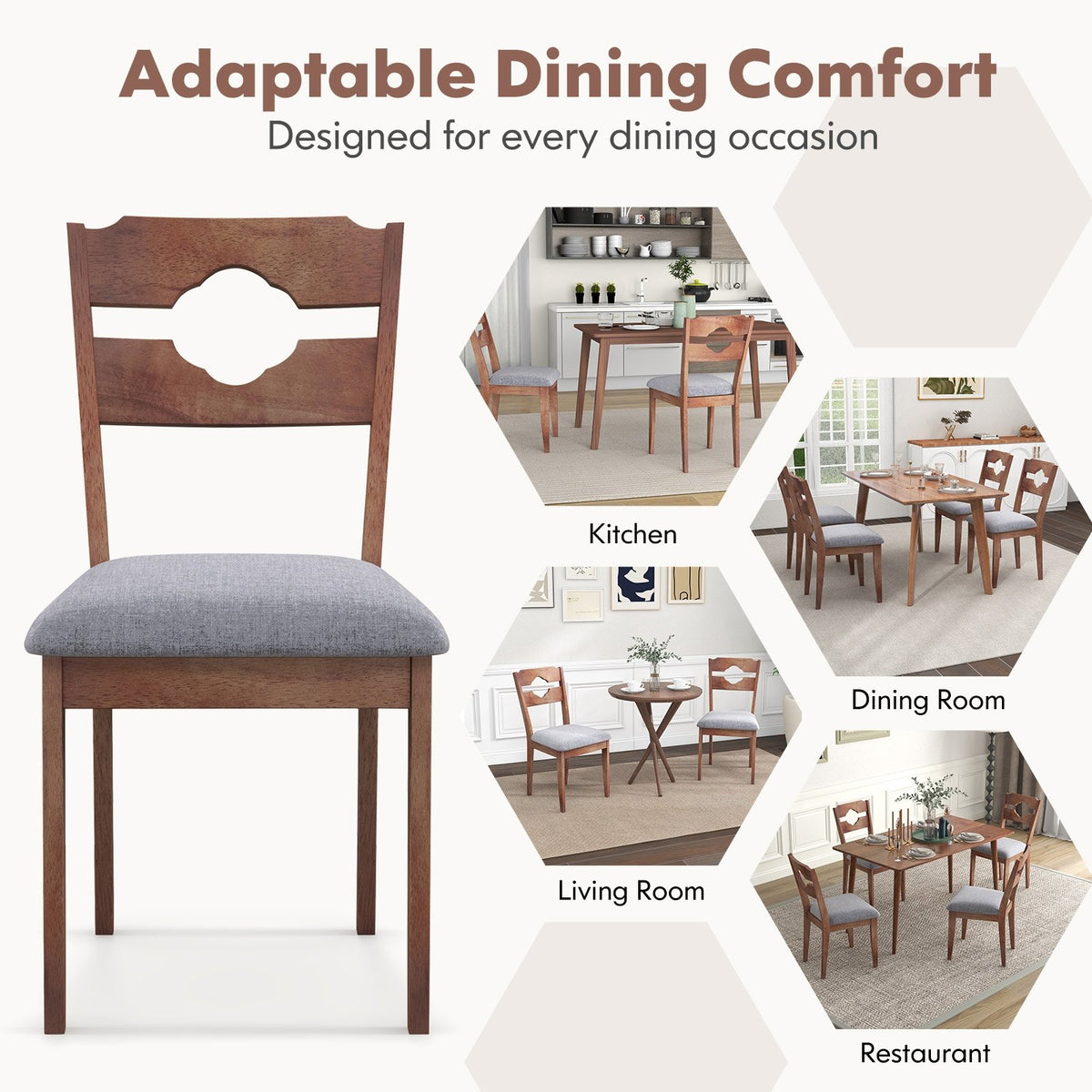 Dining Chair Set of 2 Fabric Upholstered Kitchen Chairs with Padded Seat and High Back-Gray view 9