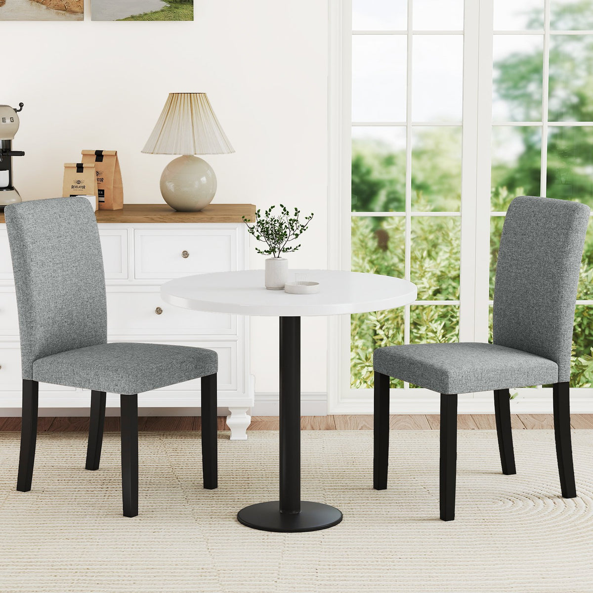 Dining Chair Set of 2 Mid-Century Modern Chairs with Rubber Wood Legs-Gray view 2