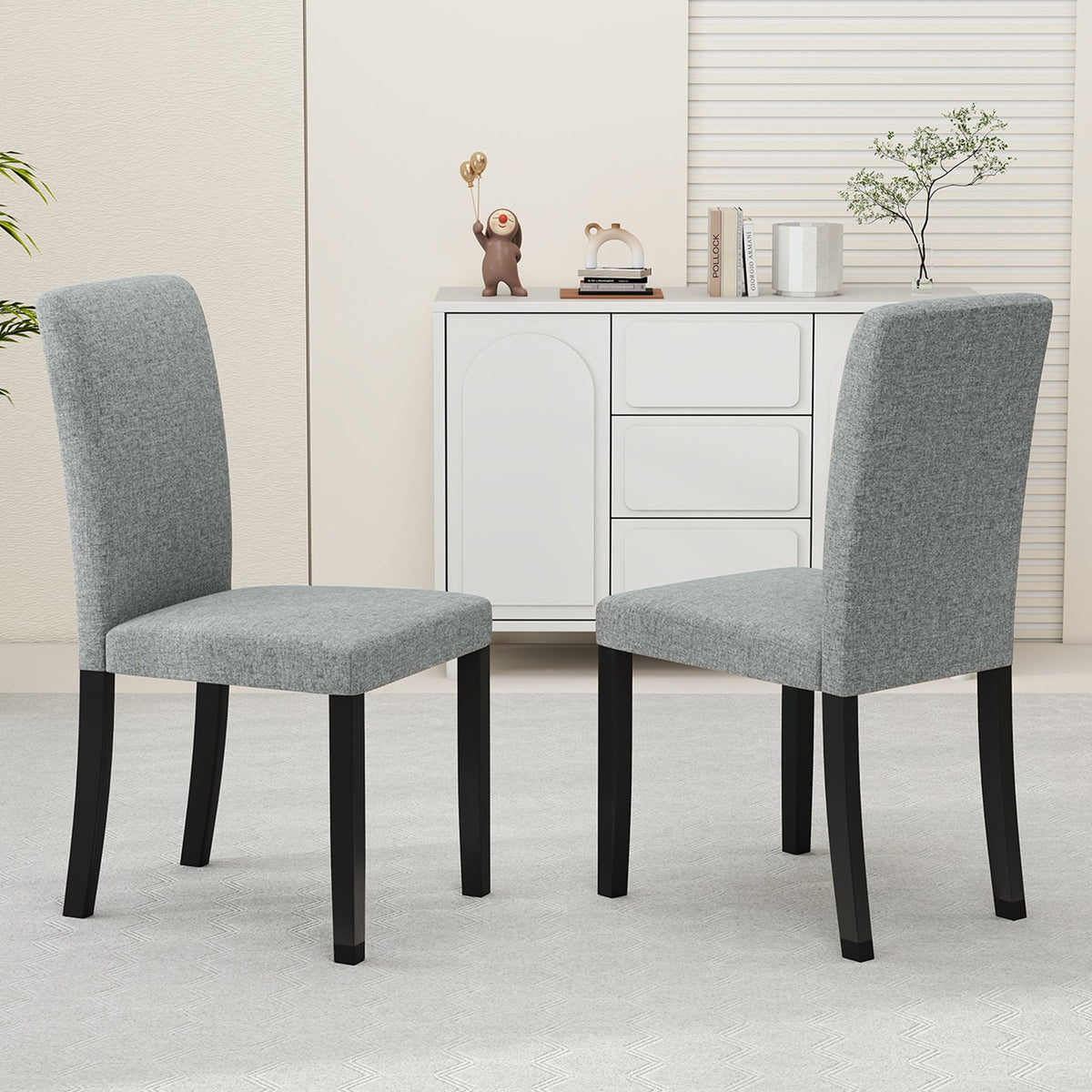 Dining Chair Set of 2 Mid-Century Modern Chairs with Rubber Wood Legs-Gray view 3