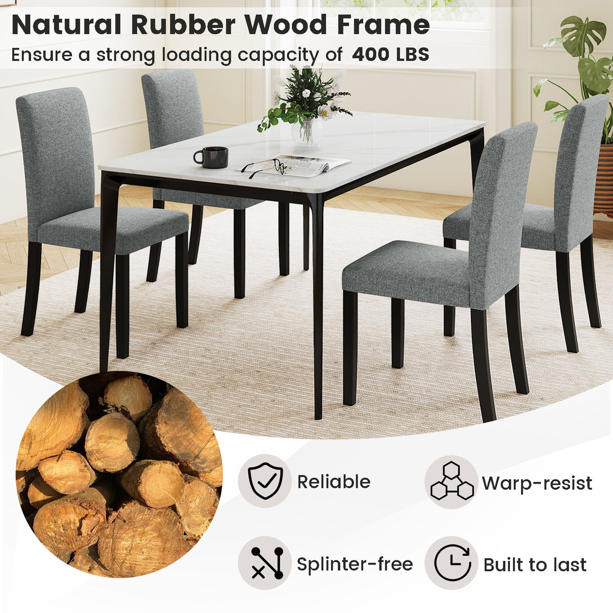 Dining Chair Set of 2 Mid-Century Modern Chairs with Rubber Wood Legs-Gray view 6
