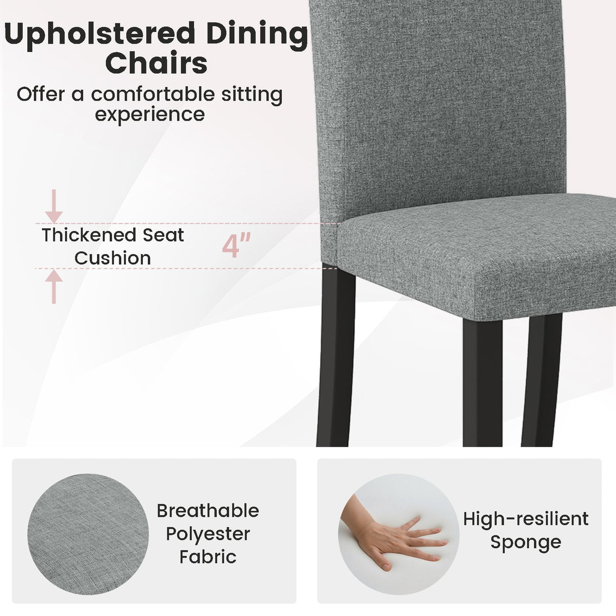 Dining Chair Set of 2 Mid-Century Modern Chairs with Rubber Wood Legs-Gray view 7