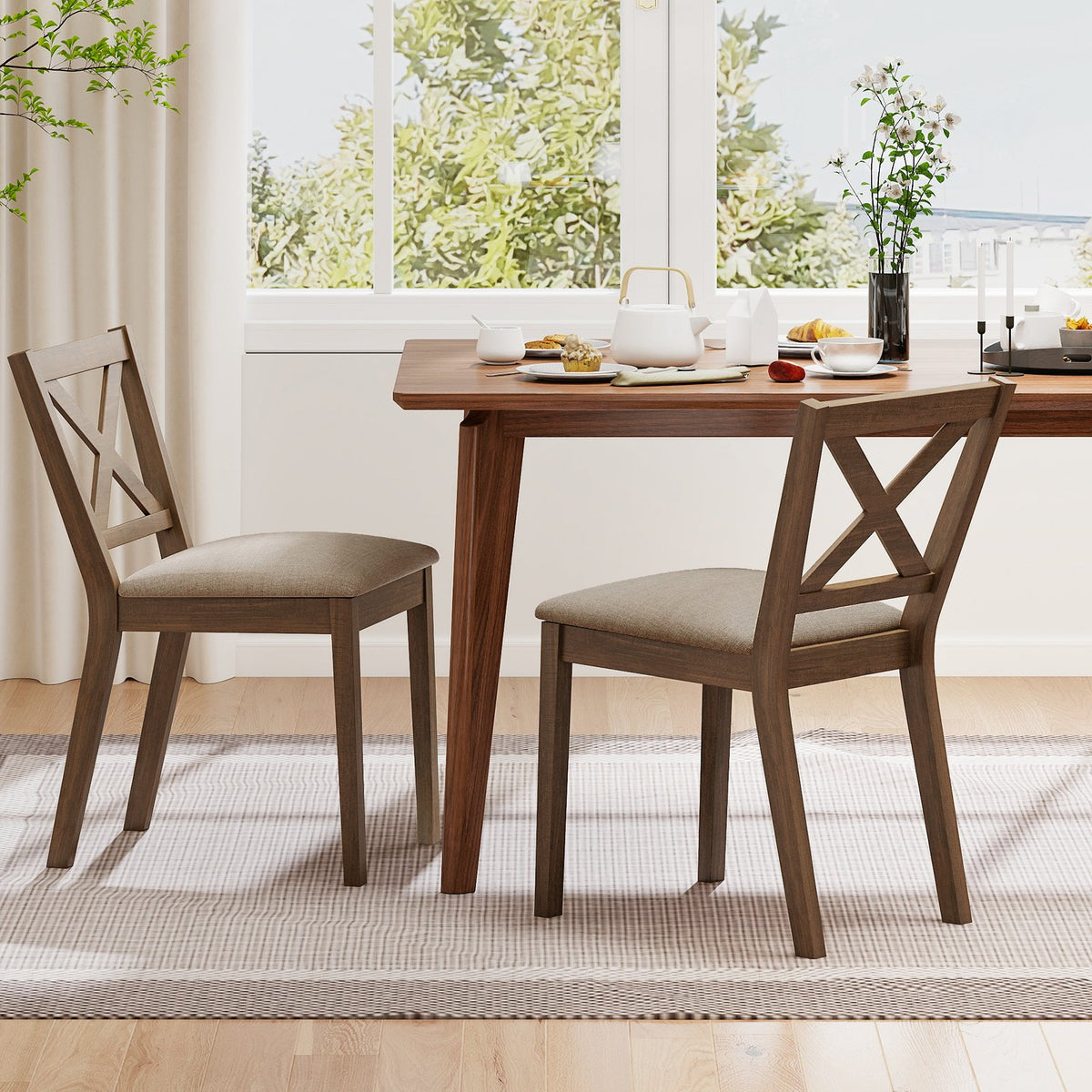 Dining Chair Set of 2 Modern Kitchen Chair with Upholstered Seat-Brown view 2