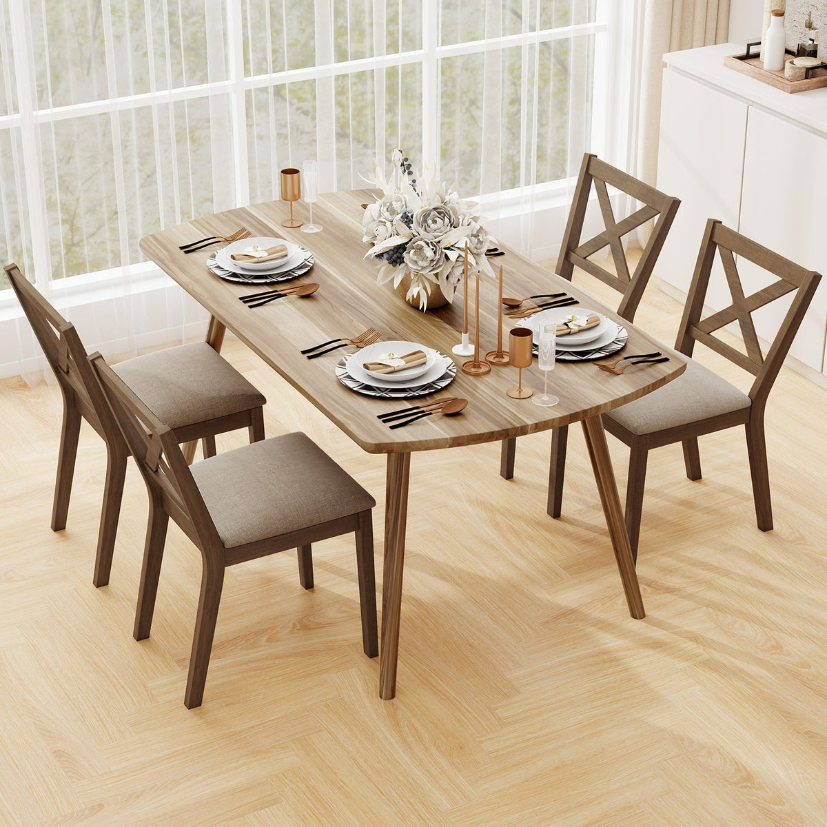 Dining Chair Set of 2 Modern Kitchen Chair with Upholstered Seat-Brown view 5