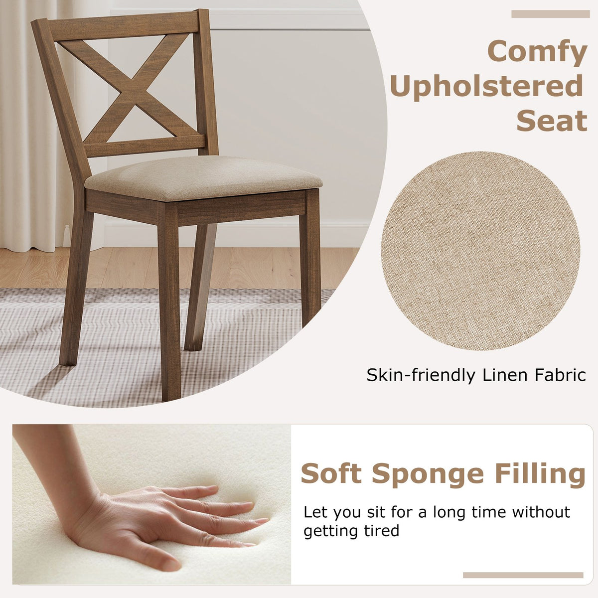 Dining Chair Set of 2 Modern Kitchen Chair with Upholstered Seat-Brown view 6
