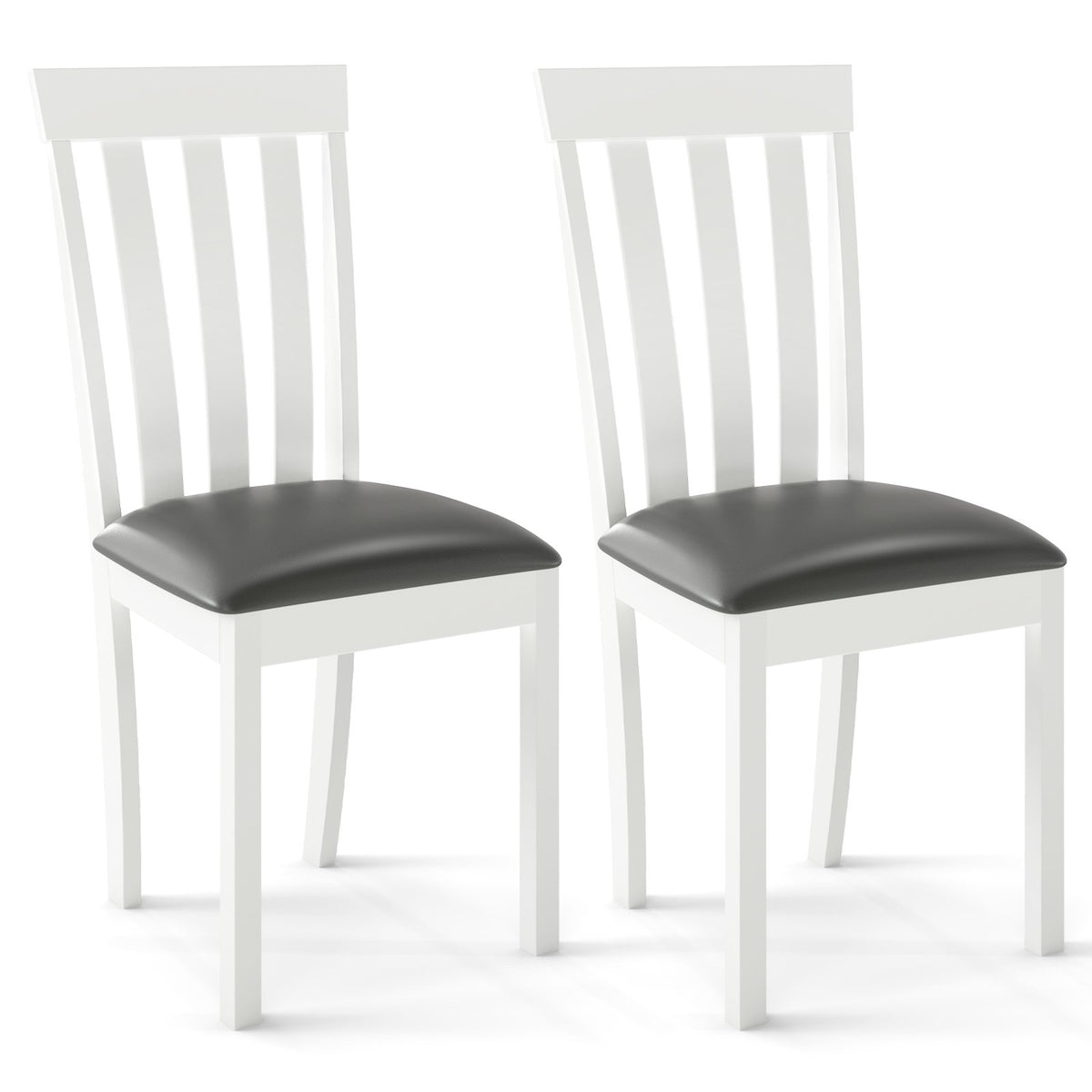 Dining Chair Set of 2 Upholstered Wooden Kitchen Chairs with Padded Seat and Rubber Wood Frame-White
