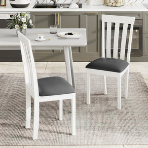Dining Chair Set of 2 Upholstered Wooden Kitchen Chairs with Padded Seat and Rubber Wood Frame-White view 2