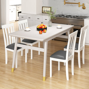 Dining Chair Set of 2 Upholstered Wooden Kitchen Chairs with Padded Seat and Rubber Wood Frame-White view 3
