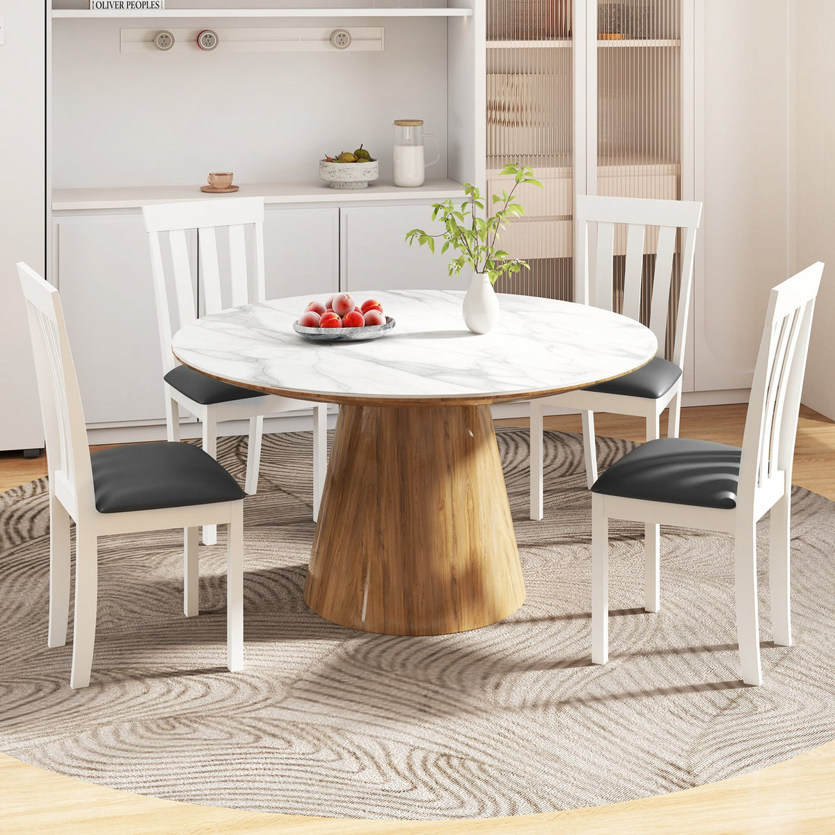 Dining Chair Set of 2 Upholstered Wooden Kitchen Chairs with Padded Seat and Rubber Wood Frame-White view 5