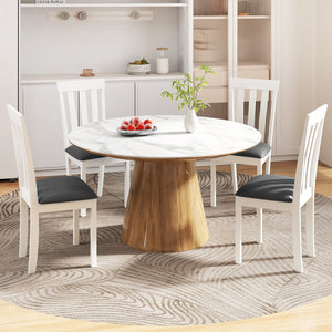Dining Chair Set of 2 Upholstered Wooden Kitchen Chairs with Padded Seat and Rubber Wood Frame-White view 5