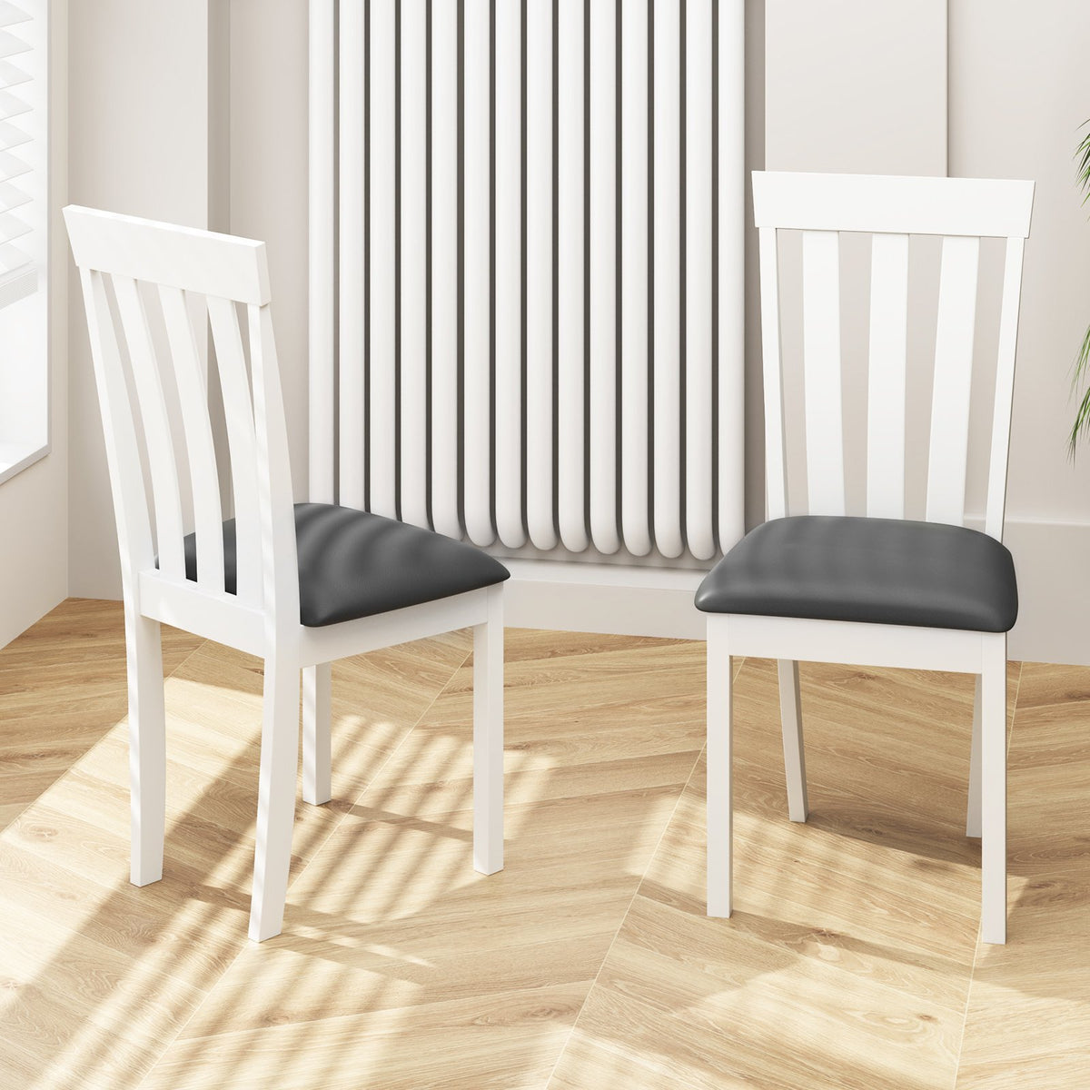 Dining Chair Set of 2 Upholstered Wooden Kitchen Chairs with Padded Seat and Rubber Wood Frame-White view 6