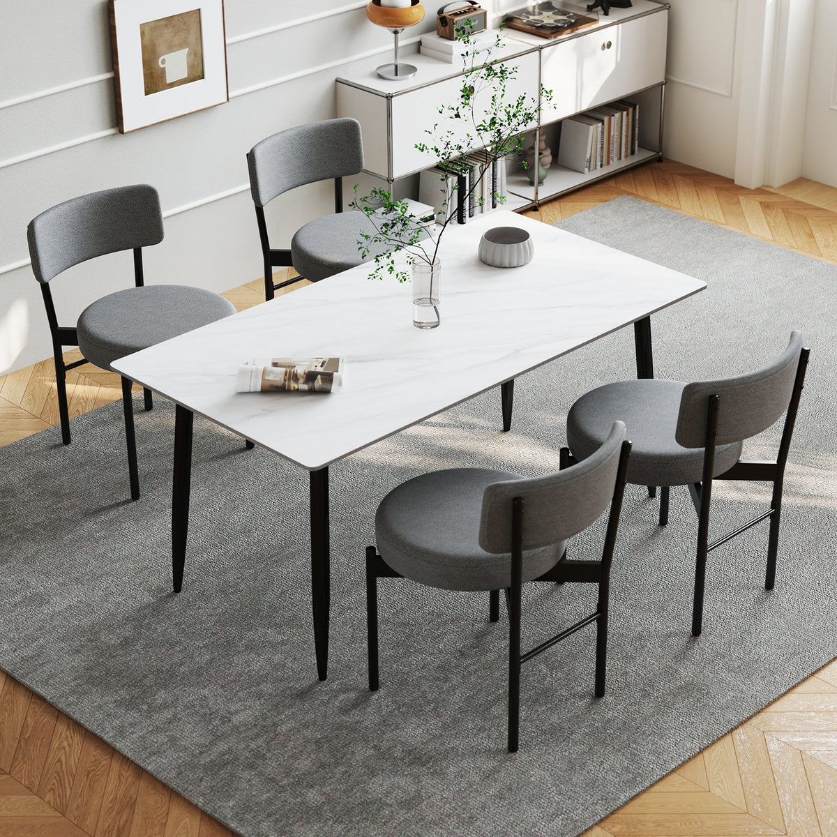Dining Chair Set of 2 with Curved Backrest and Padded Seat-Gray view 3