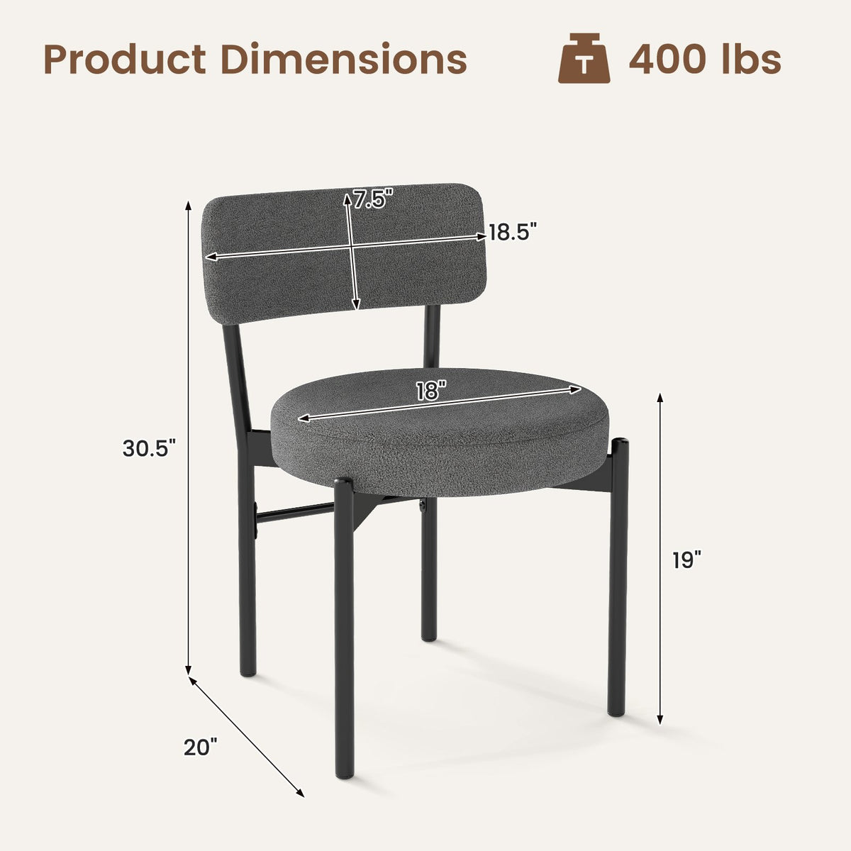 Dining Chair Set of 2 with Curved Backrest and Padded Seat-Gray view 4