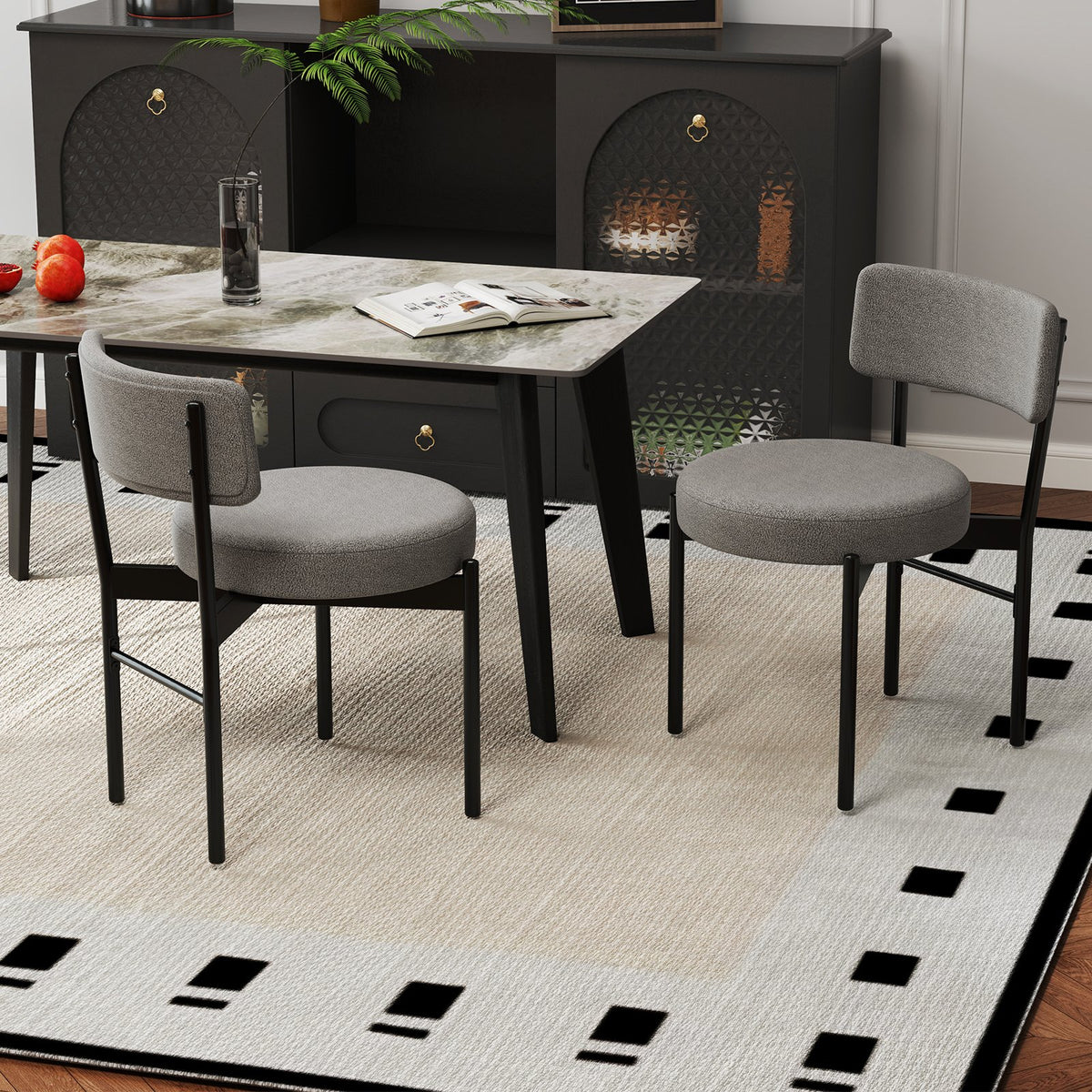 Dining Chair Set of 2 with Curved Backrest and Padded Seat-Gray view 5
