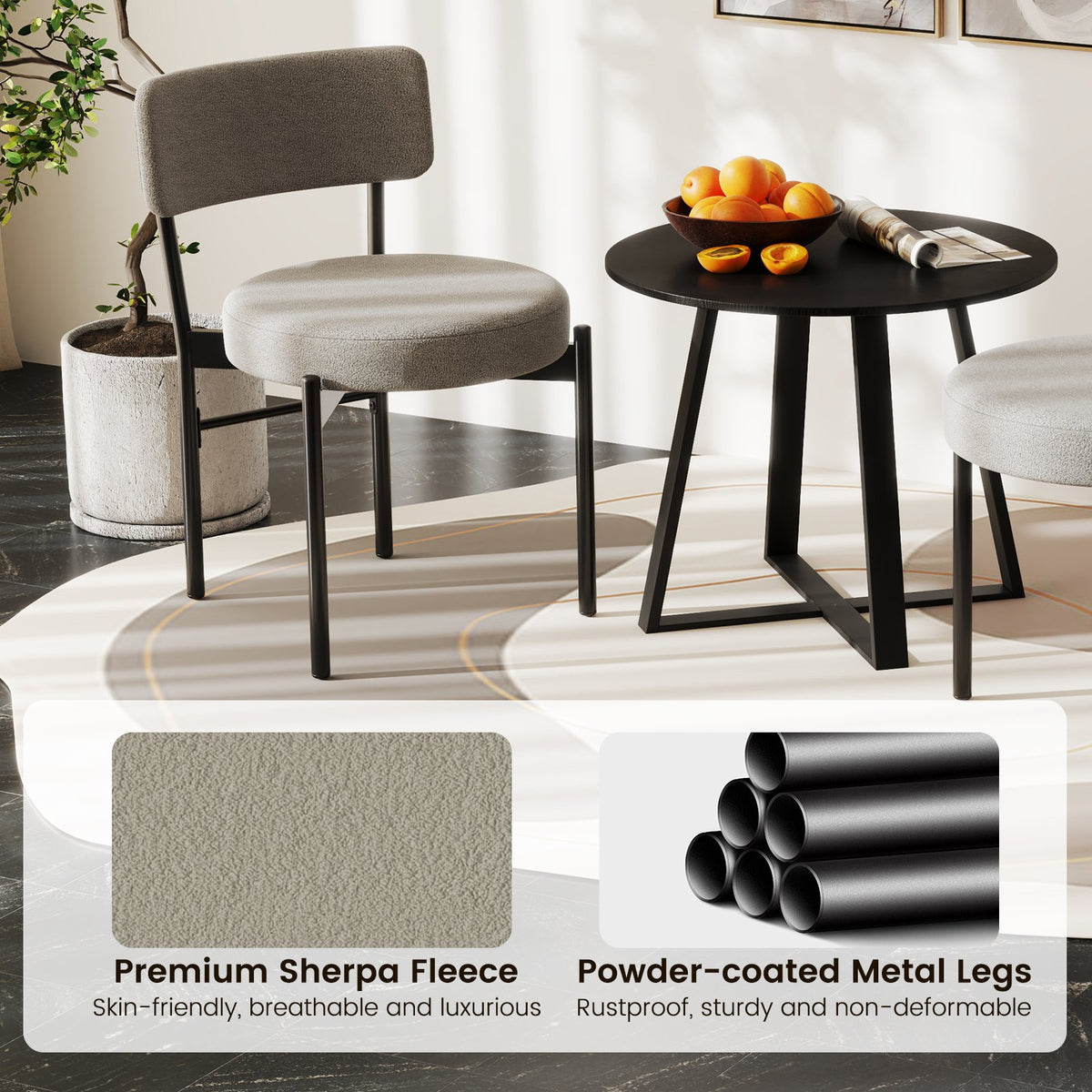 Dining Chair Set of 2 with Curved Backrest and Padded Seat-Gray view 6