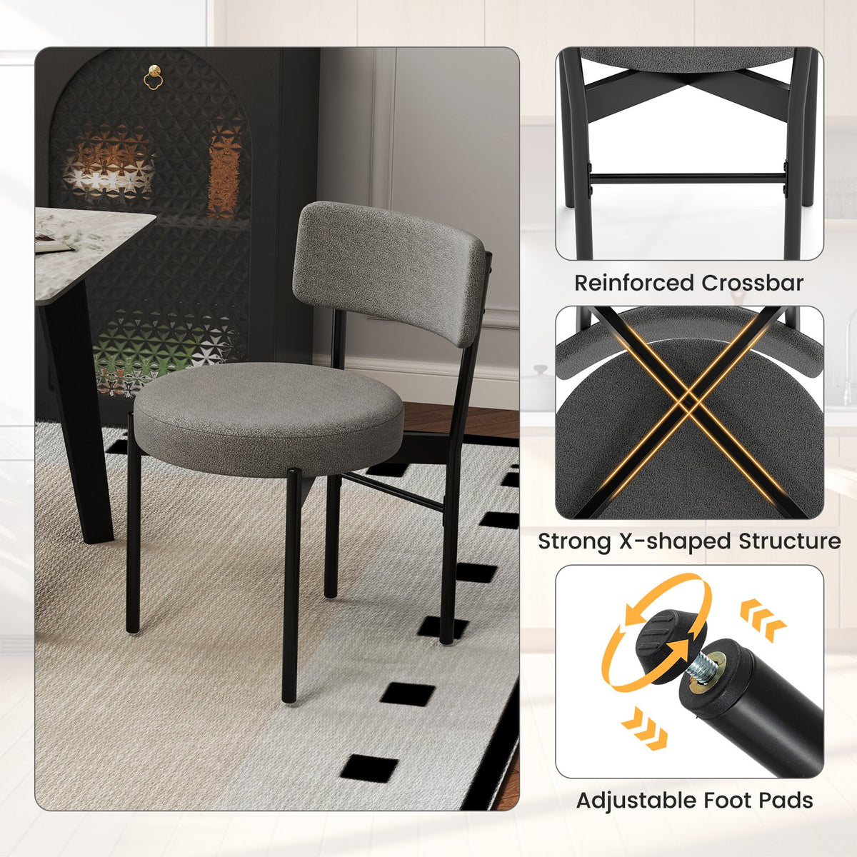 Dining Chair Set of 2 with Curved Backrest and Padded Seat-Gray view 9