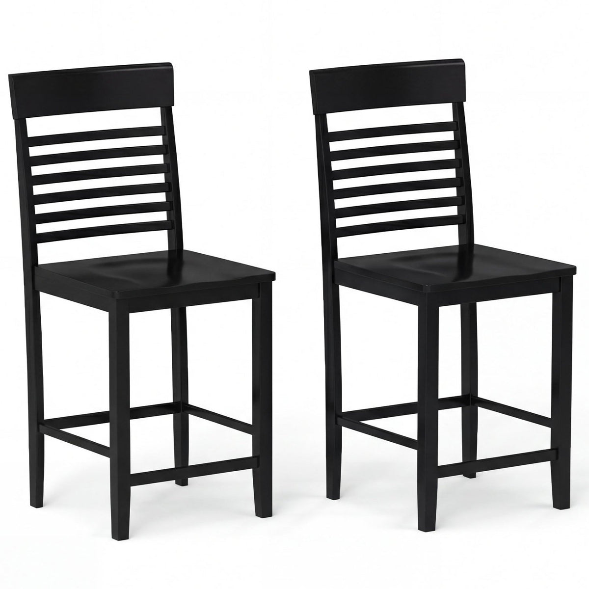 Dining Chair Set of 2 with Footrests and Solid Wood Frame-Black