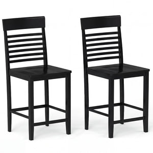 Dining Chair Set of 2 with Footrests and Solid Wood Frame-Black