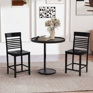 Dining Chair Set of 2 with Footrests and Solid Wood Frame-Black view 2