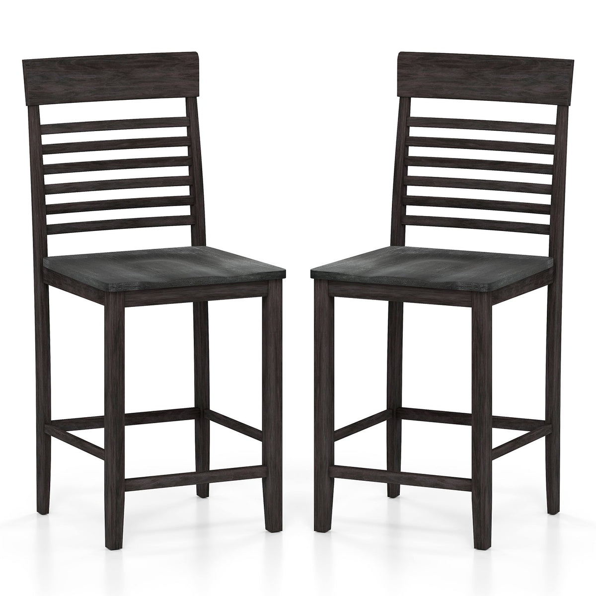 Dining Chair Set of 2 with Footrests and Solid Wood Frame-Gray view 4