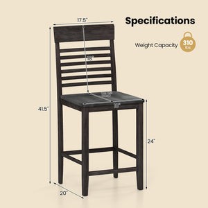 Dining Chair Set of 2 with Footrests and Solid Wood Frame-Gray view 5