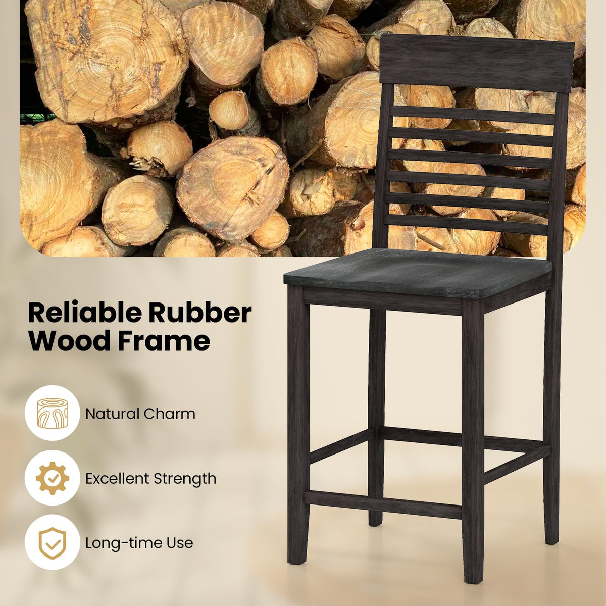 Dining Chair Set of 2 with Footrests and Solid Wood Frame-Gray view 8