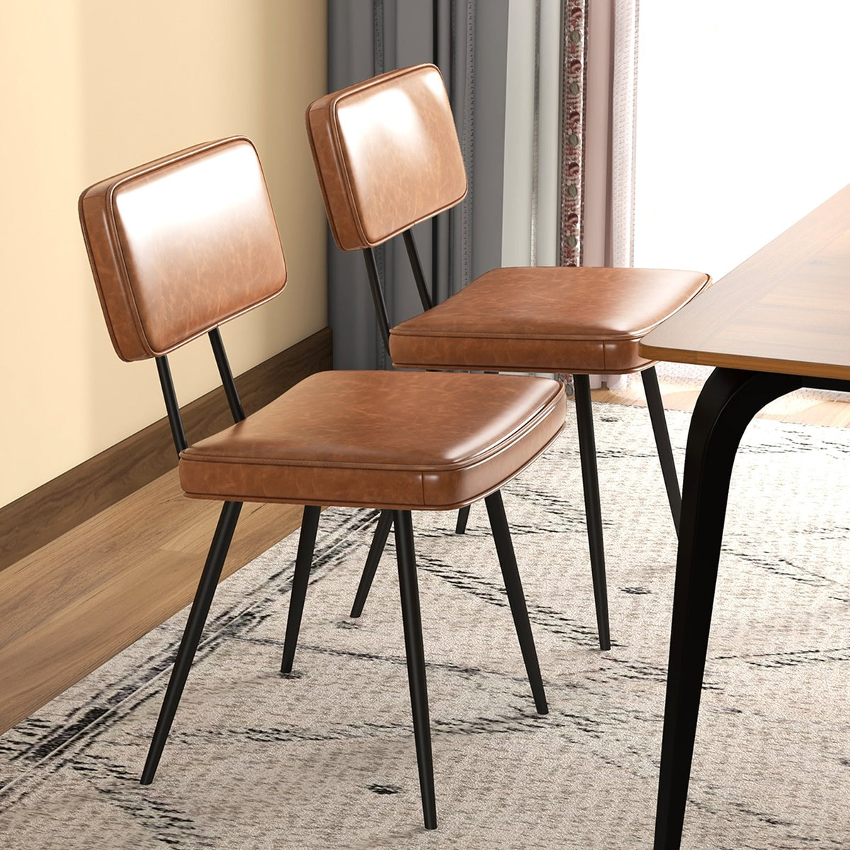 Dining Chair Set of 2 with Padded Backrest and Seat-Brown view 3