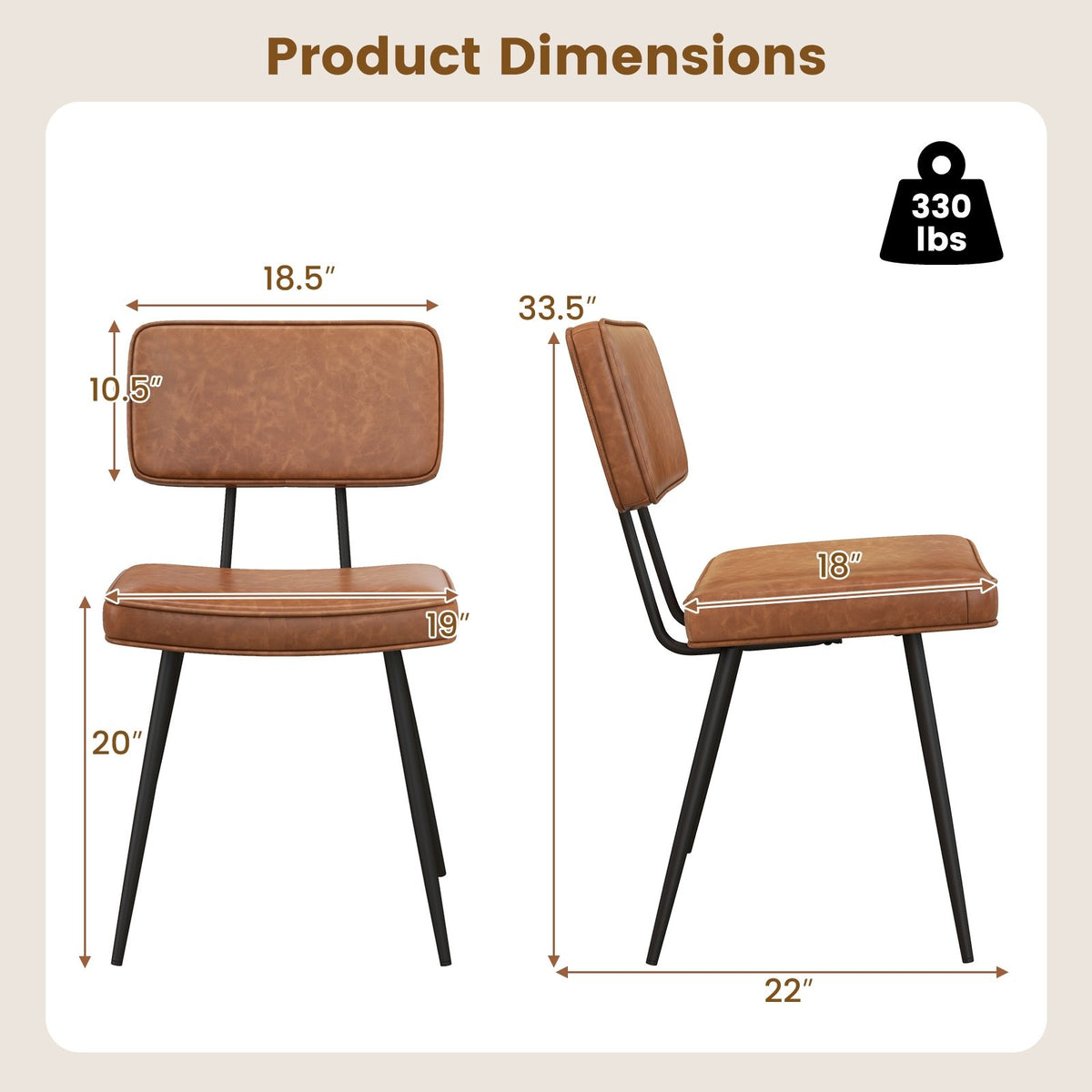 Dining Chair Set of 2 with Padded Backrest and Seat-Brown view 4
