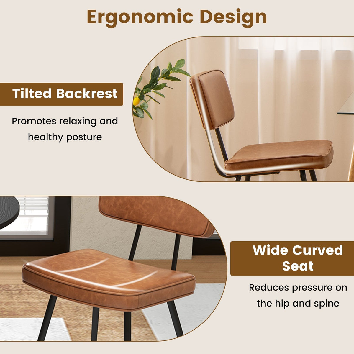 Dining Chair Set of 2 with Padded Backrest and Seat-Brown view 6