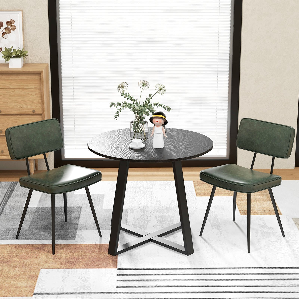 Dining Chair Set of 2 with Padded Backrest and Seat-Dark Green view 2