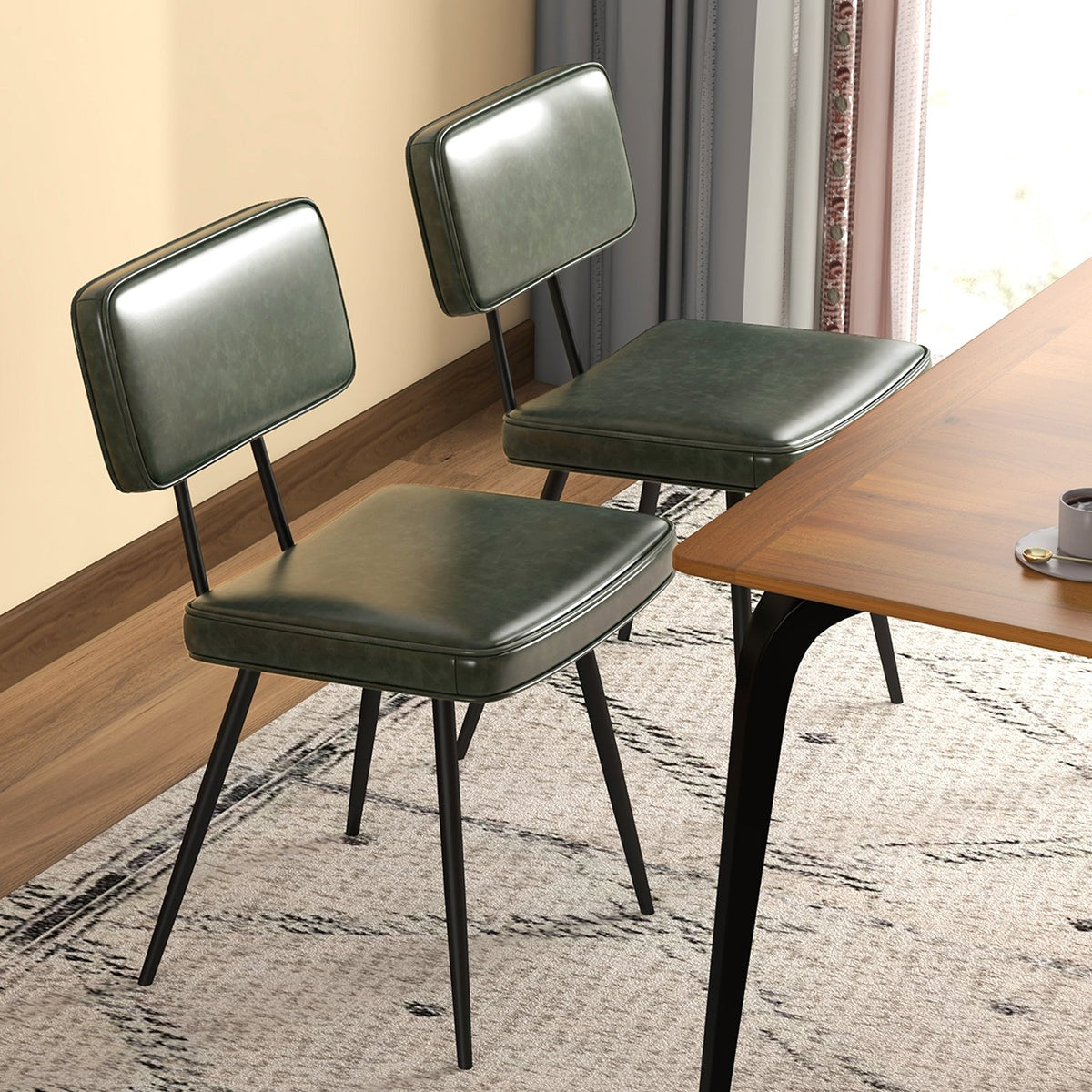 Dining Chair Set of 2 with Padded Backrest and Seat-Dark Green view 3