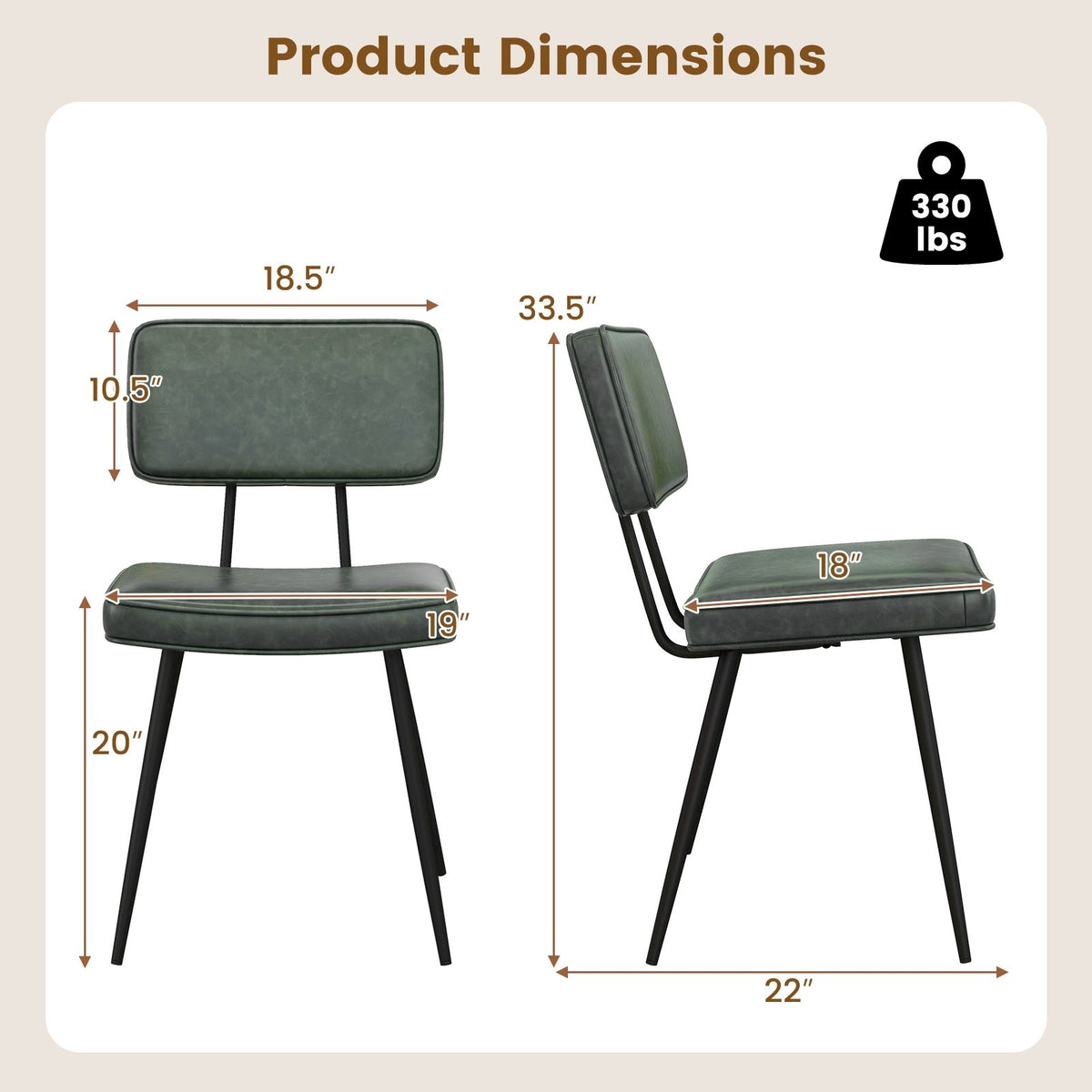 Dining Chair Set of 2 with Padded Backrest and Seat-Dark Green view 4