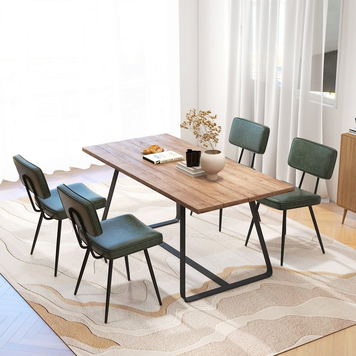 Dining Chair Set of 2 with Padded Backrest and Seat-Dark Green view 5