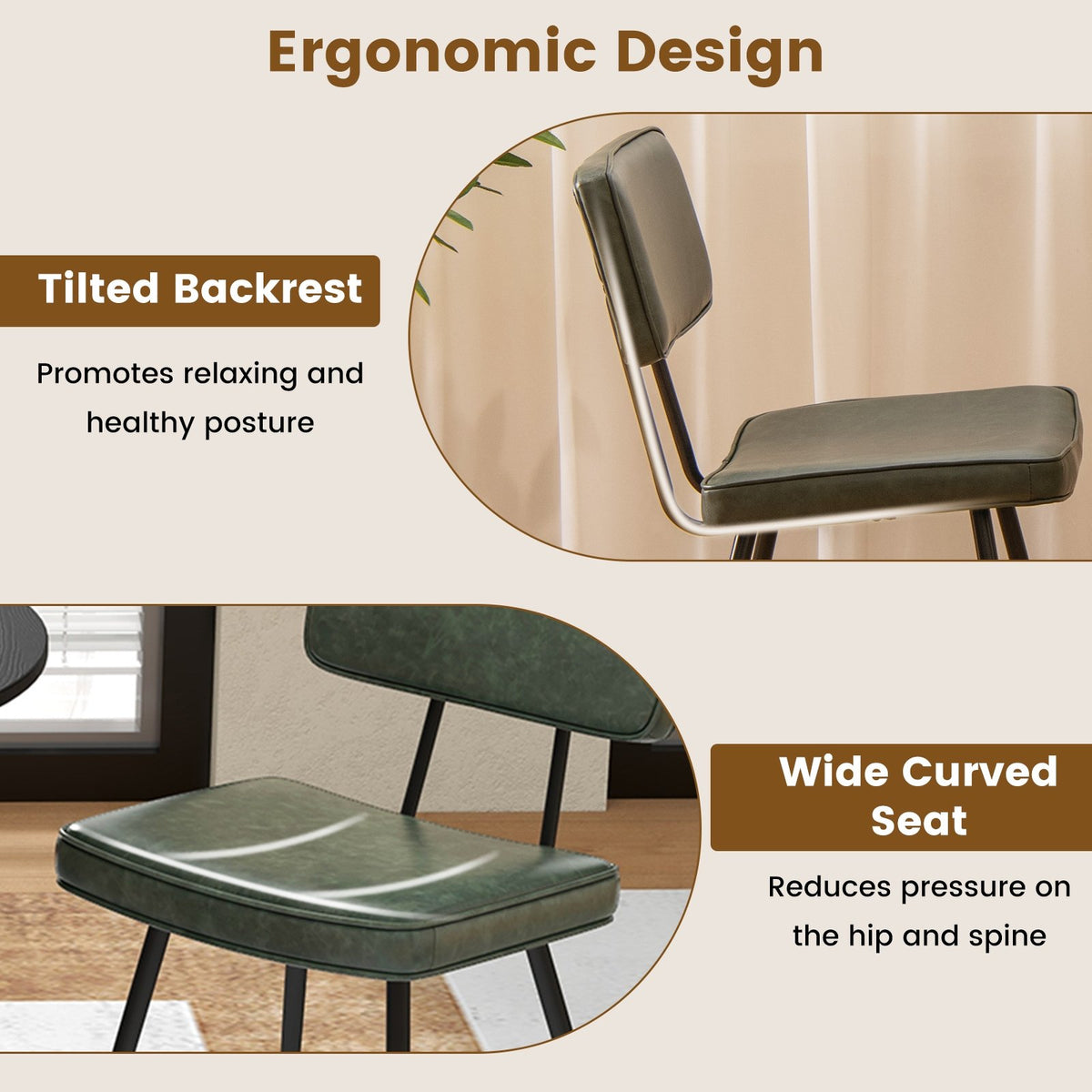 Dining Chair Set of 2 with Padded Backrest and Seat-Dark Green view 9